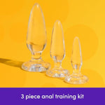 Anal Training Kit - 3 Piece Crystal Clear Butt Plug Set - Progressive Size Small To Large Suction Cup Anal Plugs - 2.5-4 Inch Adult Sex Toys For Men, Women & Couples