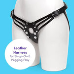 Dominix Deluxe Strap On Harness - Adjustable Luxury Leather Harness For Pegging - Includes Adjustable O-Ring With Buckle Fastenings - Black