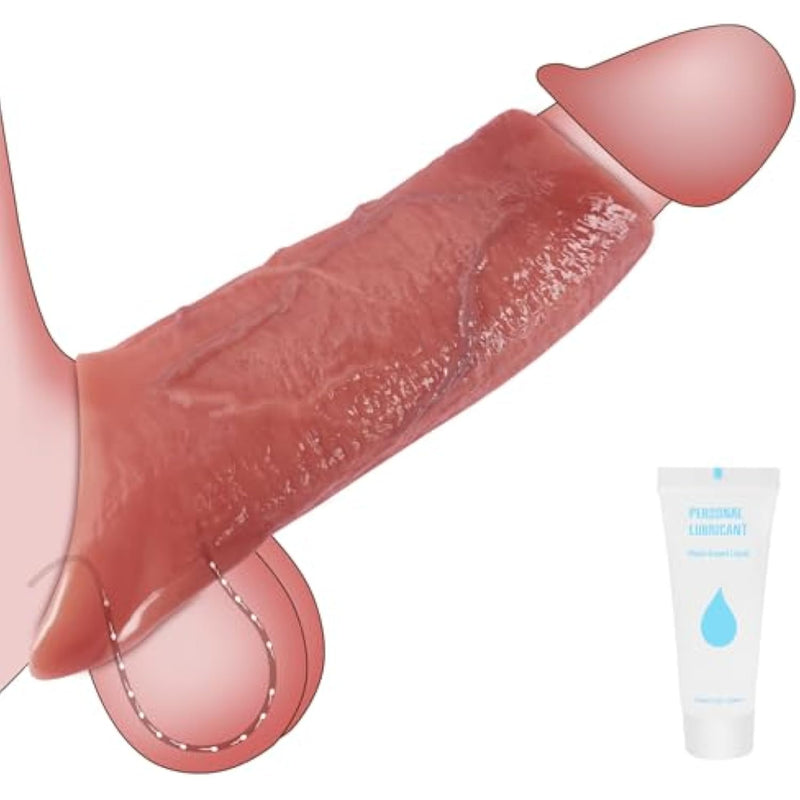 Realistic Penis Sleeve Extender Sex Toys For Men, Reusable Liquid Silicone Cock Sleeve Extension With Penis Ring Male Sex Toy, Pennis Extender Adult Sex Toys & Games Cockring