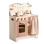 ROBOTIME Kids Play Kitchen Set - Rustic Wooden Kitchen Sets, Pretend Play Kitchen with Leaf Light String, Apron, and Groves, for Toddlers 3+ (Rustic Style)