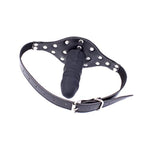 Dildo Mouth Gag Fetish Bondage Silicone Penis Restraint Leather Strap-On Muzzles Bdsm Adult Sex Toys (Penis Plug Length:3.9 Inch, Silver Metal2)
