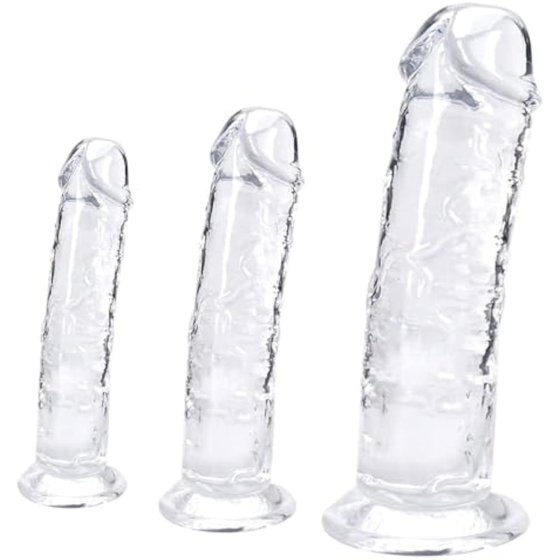 3 Piece (6'' 7'' 10'') Suction Cup Clear Realistic Dildo Set(Small Big Huge): Anal Dildo Trainer Kit Suitable With Strap-On Harness For Prostate Massage, G-Spot Butt Plug Stimulation