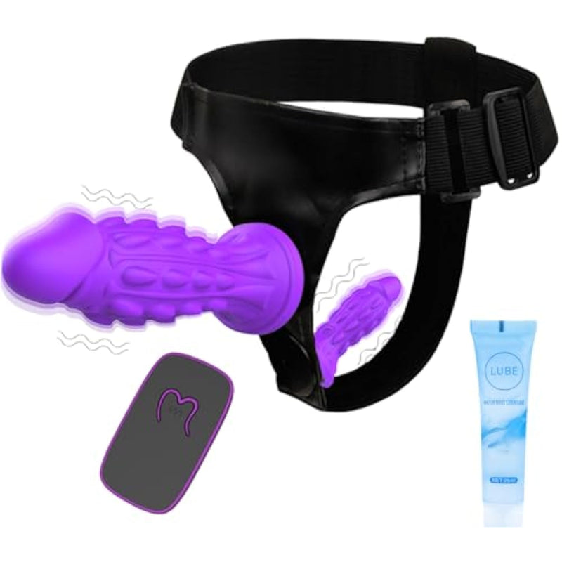 Harness Strap-On Vibration Realistic Dildos - Adjustable Strapless Strap-On Dildos With 10 Modes & 2 Dildos Silicone Anal G-Spot Stimulation Sex Toys For Women Couples Lesbian - Remote Control