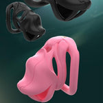 3D Printed Bionic Chastity Cage For Men, Hidden & Breathable Cock Cage Adult Sex Toy, Resin Penis Chastity Lock With Fangs Design, Wave Scale Texture & Hollow Structure (Pink,L-Arc-Ring)