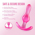Sex Toys - Curvy Anal Plug - 3.5 Inch - Stayput & Anchortech Design - Tapered, Soft, Comfortable - All Day Wearable Beginners Butt Plug For Back Door - Women Men & Couples - Clear Pink