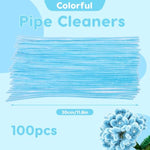 100 Pcs Light Blue Pipe Cleaners, 12 Inch Chenille Stems for DIY Crafts