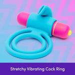 Excite Rabbit Silicone Vibrating Cock Ring for Couples, Blue