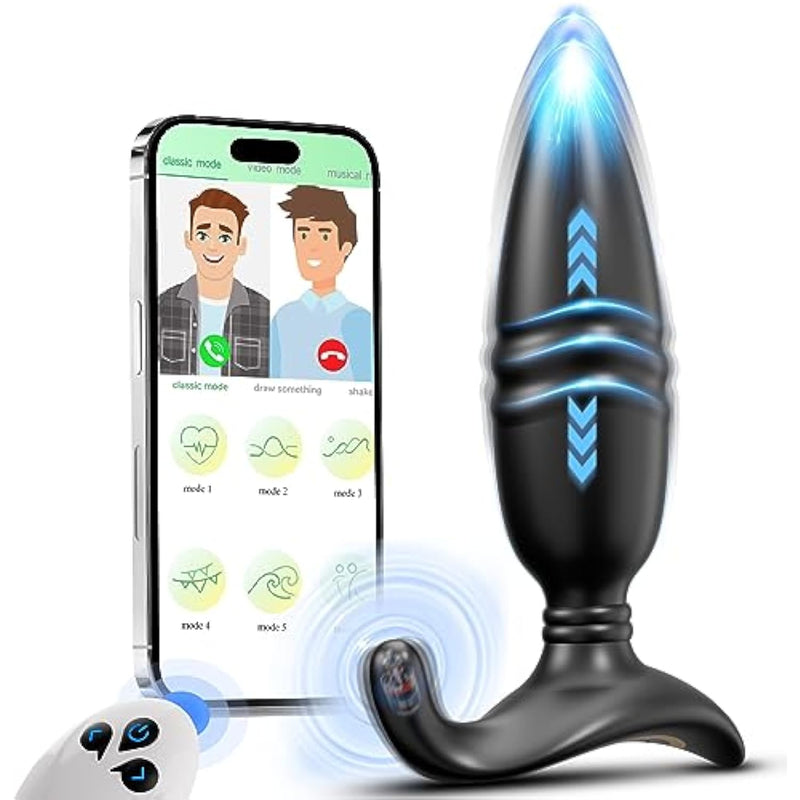 Thrusting Anal Vibrator Prostate Massager, Long Distance Bluetooth App & Remote Control Butt Plug, Rechargeable Anal Sex Toy With 9 Thrusting & Vibrating Modes, Male Gay Sex Toys Adult Sex Toys
