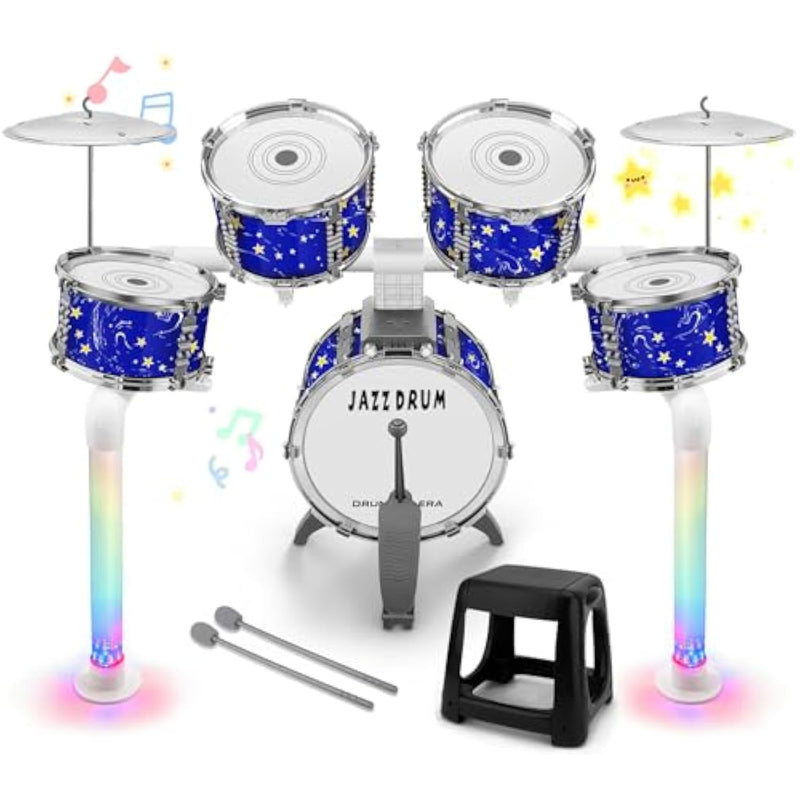 Upgraded Kids Drum Set Jazz Drums Kit With 5 Drums - Toddler Music Toys Learning Instruments Xmas Birthday Gifts For Toddlers 3 4 5 6 7 Boys Girls, Blue