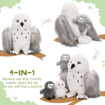 4Pcs Owl Plush Set, Giant Mother Owl Stuffed Animal With 3 Baby Owls Inside, 18" Cute Stuffed Owl For Girls Boys Kids, Soft Owl Plushie Gift For Christmas Birthday Baby Shower, White