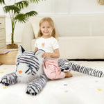 Giant White Tiger Stuffed Animal - 47” Realistic Tiger Plush Toy For Boy Girl Kid, Soft Fluffy Zoo Animal Toy Pillow For Christmas, Baby Shower Party Favor Birthday Gift