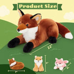 4Pcs Fox Stuffed Animal Set, Large Mommy Red Fox Plush 22 Inch With 3 Baby Foxes In Her Zippered Tummy, Christmas Plushie Toy Gift For Girls And Kids