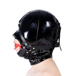 Leather Bdsm Headgear With Silicone Ball Gag, Strip Mouth Restraint Hood Slave Mouth Gag, Bondage Gear For Couples, Erotic Slave Play (Red Ball)