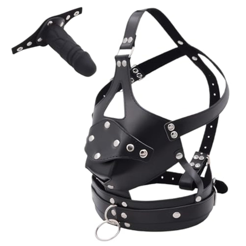 Bondage Hood Bdsm Gag Penis Bondage Gags & Muzzles Dildo Gag Mouth Leather Bondage Head Sex Harness Detachable Pu Fetish Silicone Open Mouth Penis Device For Men Women Couple