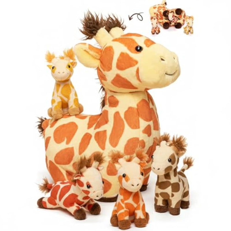 Giraffes Stuffed Animals With Babies Inside Plush Toys Set Mommy And 4 Little Giraffes Babies - Gift Present Christmas Toys For Girls Boys Kids Toddler Infant