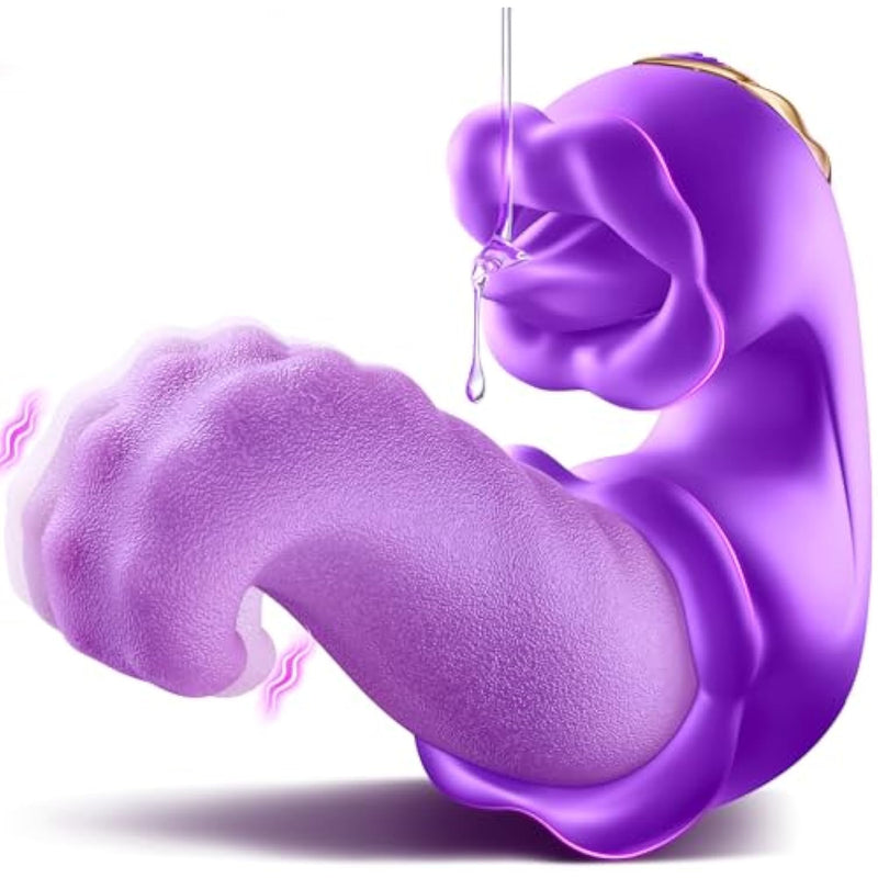 Vibrator Adult Sex Toys For Women - 4 In 1 Tongue Thrusting Vibrators Dildo Rose Sex Toys With 10 Licking Clitoral & 10 Vibration Mode, Sucking Clit Stimulator Pleasure Tools For Female Couples Games