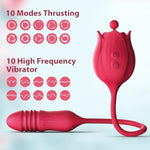 Sex Rose Toys Clitoral Vibrators - Adult Toy 3 In 1 G Spot Vibrator Dildo With 10 Thrusting Vibrating +10 High-Frequency Nipple Clitoral Clit Stimulator (Double)