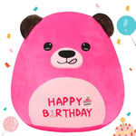 12” Birthday Bear Plush Pillow Hot Pink Happy Birthday Pillow Soft Cute Bear Plush Toy Stuffed Animal Gifts For Kids