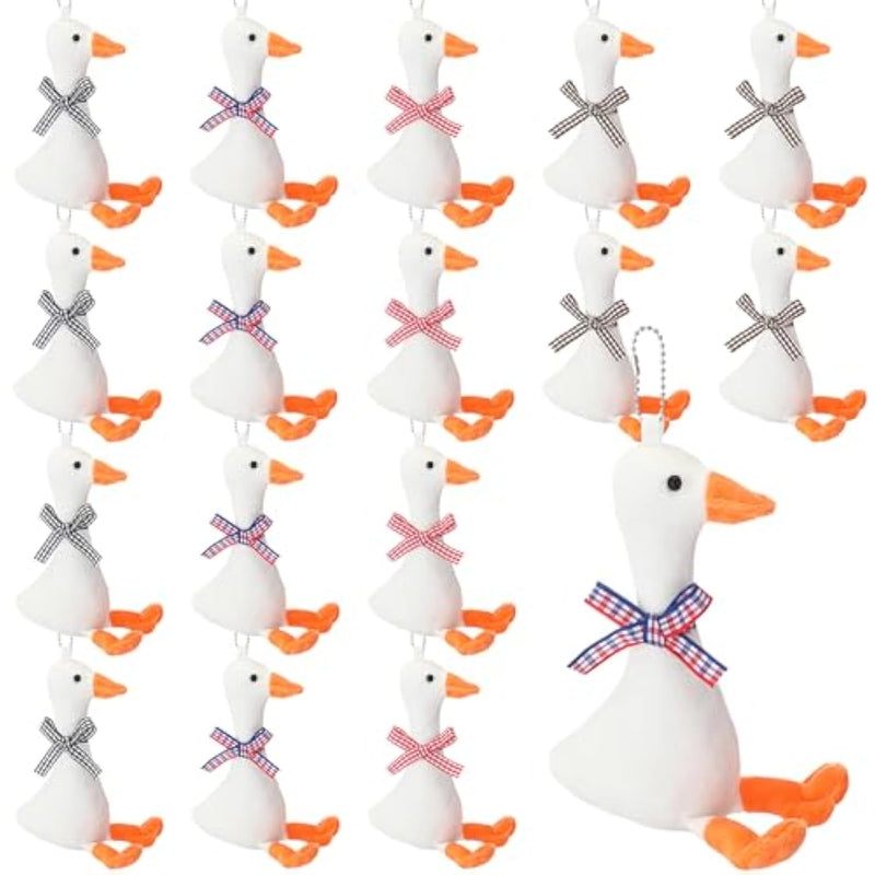 16 Pcs Goose Stuffed Animal With Plaid Bow 5.91 Inches Plush Swan Soft Toy Keychains White Yellow Plush Toy For One Silly Goose Baby Shower Party Favors Birthday Home Decorations, 4 Styles