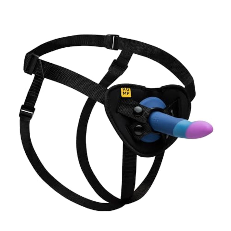 ROMP Piccolo Strap On Dildo Pegging Kit | 5 Inch Suction Cup Dildo & Adjustable Sex Harness | Wearable Adult Sex Toys for Women & Couples | G Spot & Anal Stimulation | Curved StrapOn Adult Toy