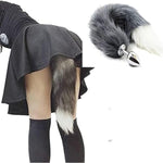 Gray Tail Anal Plug Sexual Set, Sex Toy Of Butt Plug With Tail For Cosplay (Wolf Tail, Small)