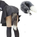 Sexy Fox Tail Cosplay Anal Plug Anal Butt Plug Adult Sex Toys For Women Men Couple Stainless Steel Anal Plug (18" Gray)