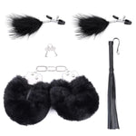3Pcs Adult Sex Flogger, Fluffy Metal Handcuffs With Keys, Feathered Nipple Clamps Plush Stainless Steel Wrist Cuffs Cosplay Couples Bdsm Beginner Kit (Black)