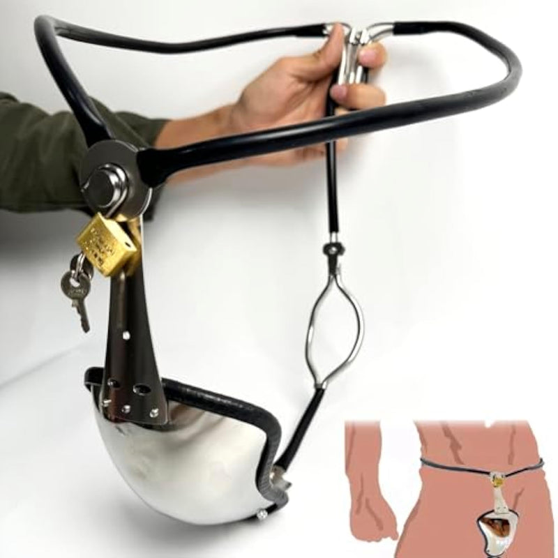 Stainless Steel Chastity Belt Device Invisible Cock Penis Cage Adjustable Bdsm Men Bondage Lockable Underwear With Hole ? (Black, 90-120Cm)