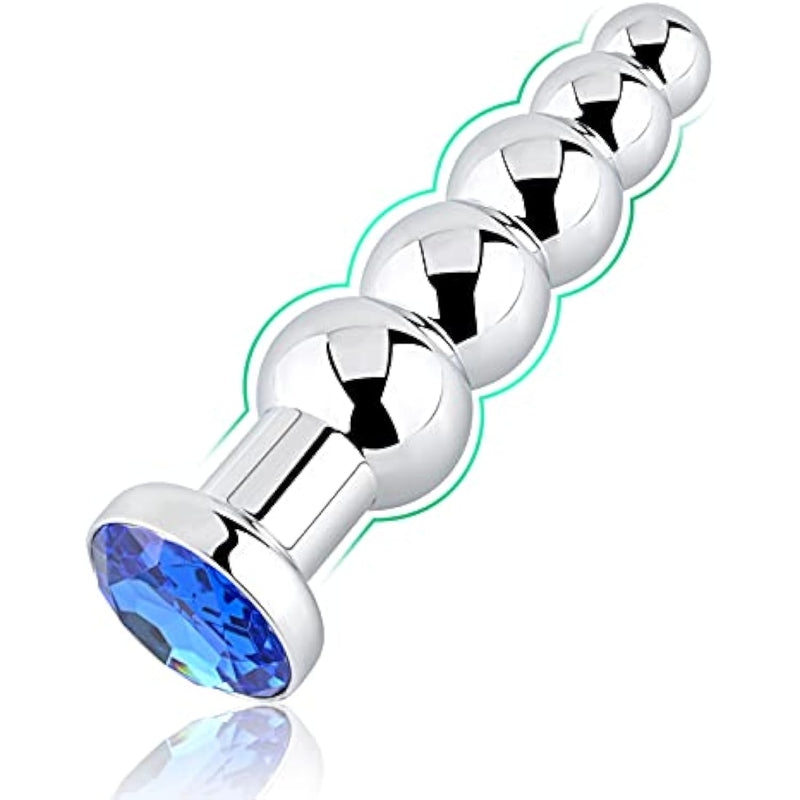 Anal Beads, Blue Jewelry Metal Butt Plug Anal Trainer With 5 Graduated Balls Fetish Kinky Sex Toys Love Tools For Couple Lover