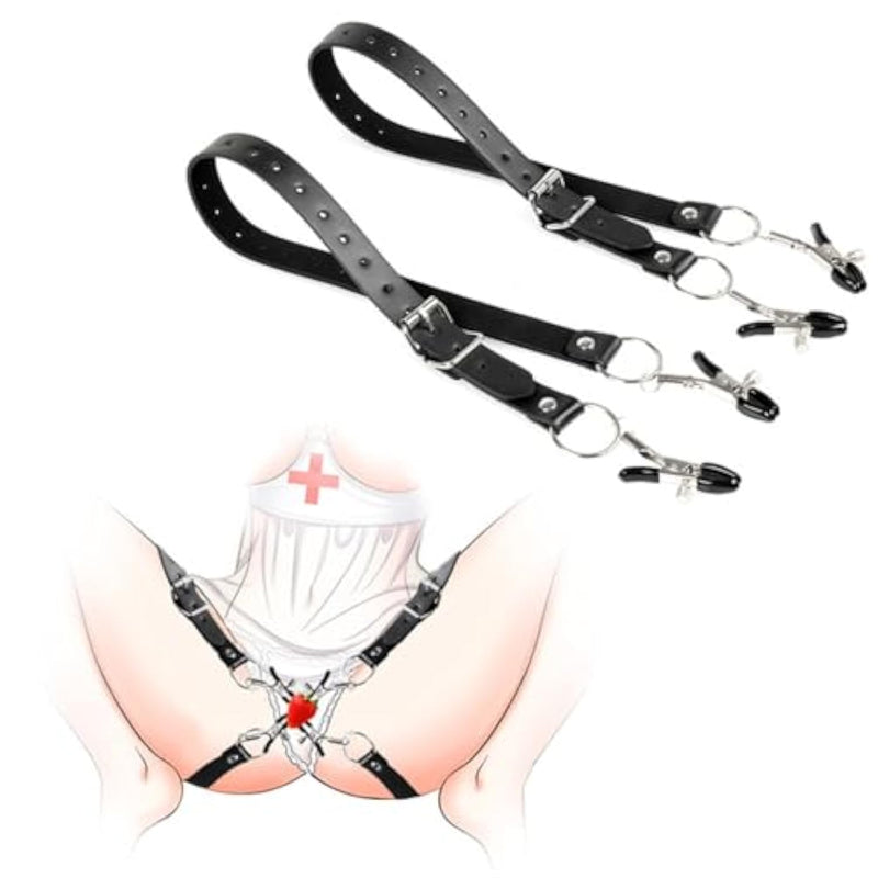 Sex Bondage Bdsm Bondaged Restraints Set Adults Sex Toy With Clitoral Clips,Leg Straps,Fetish Bondage Vagina Stimulator Role Play,Adjustable Leather Straps Rubber Tips,15-27Inches Sex Toys