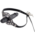 Double-Cock Dildo Penis Mouth Gag Plug, Padlock Ball Gag,Adjustable Bondage Leather Strap,Bdsm Sex Toys For Man Women Couple,7.48 Inch