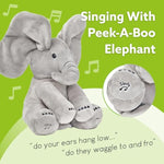 Peek A Boo Elephant Toy - Interactive Singing Elephant Teddy With Flapping Ears - For Newborn Baby Boys Or Girls - Peekaboo Soft Toy For Babies 0-12 Months +