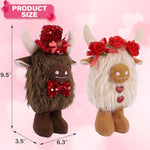 2 Pack Valentine Highland Cow Plush Decorations, Valentines Day Home Decor With Fluffy Texture, White & Brown Scottish Cow With Rose And Top Hat For Bedroom, Desk & Shelf Display
