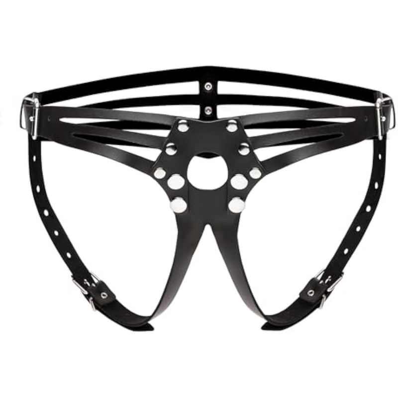 Dominix Deluxe Strap On Harness - Adjustable Luxury Leather Harness For Pegging - Includes Adjustable O-Ring With Buckle Fastenings - Black