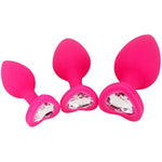 Anal Sex Trainer 3Pcs Kit Heart Silicone Jeweled Butt Plugs (Pink)