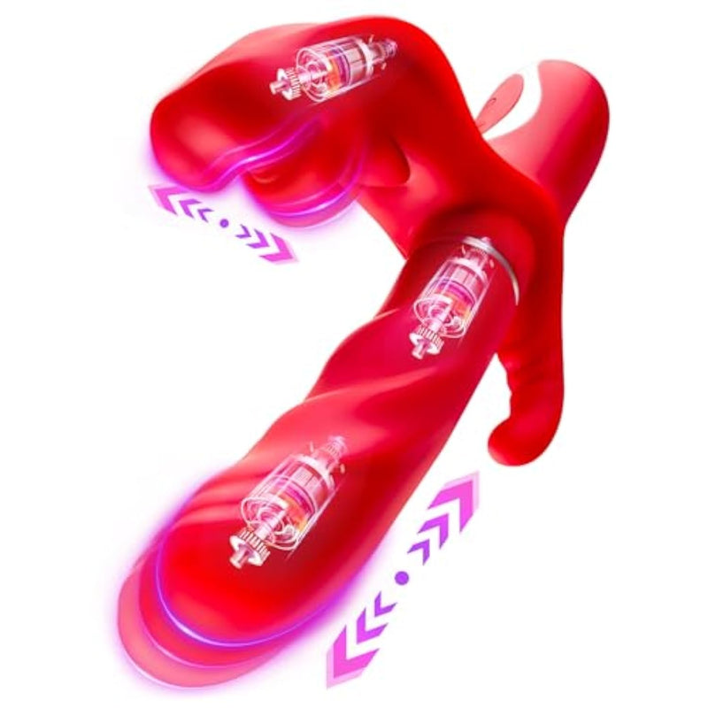 Rabbit Thrusting Vibrator G Spot Massager With Tongue Anal Clitoral Stimulator 5 Vibration Modes With Thrust And Nibbling Silicone Dildo Sex Toys For Women And Couples