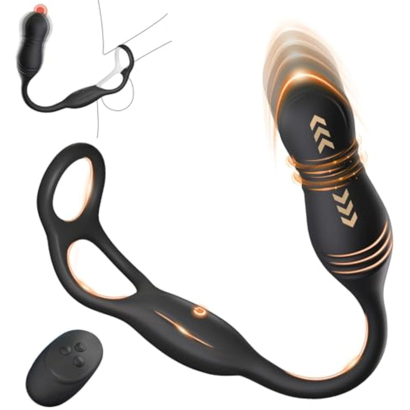Thrusting Anal Prostate Massager, Sex Toy With Dual Cock Ring, Remote Control Vibrator With 3 Thrusting & 10Vibrating Modes?Anal Plug G Spot Vibrator Adult Toys For Men Couples