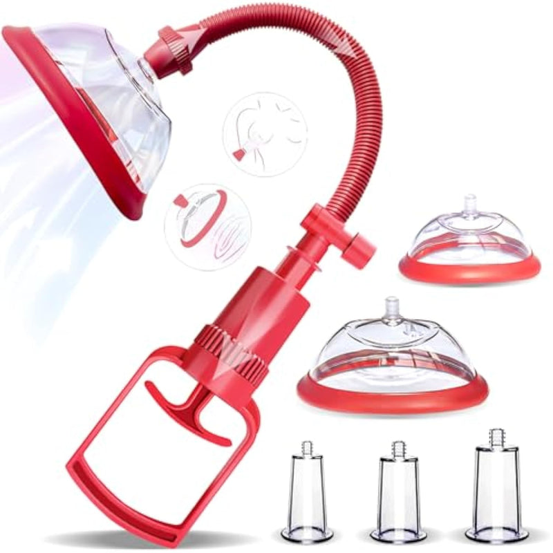 Pussy Pump Sex Toys, Clitoral Pumps Enhance Sensation, Increase Female Sexual Pleasure, Adult Game Nipple Clitoral Stimulator, Vacuum Vaginal Pump 5 Suction Cups, Promote Couple Pleasure (Red)