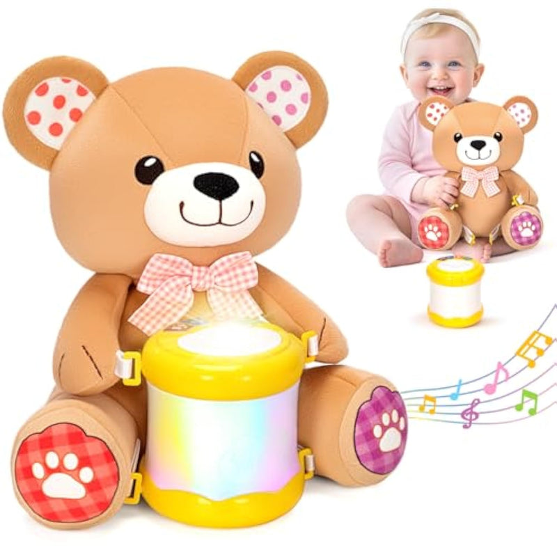 Stuffed Bear Musical Toys For Baby 6-12 Months+, Early Learning Light Up Music Drum, Perfect Christmas Birthday Gifts For Boy & Girl Age 1, 2 Years Old