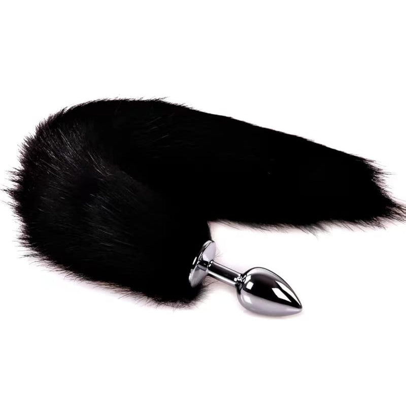 Ooiixx Sexy Fox Tail Cosplay Anal Plug Anal Butt Plug Adult Sex Toys For Women Men Couple Stainless Steel Anal Plug (Black)