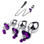 4Pcs Set Luxury Jewelry Design Bell Anal Butt Plugs With Traction Rope Heart Shaped Metal Butt Toys Anal Trainer Butt Plug Kit Sexy Toys For Couples And Adults (Purple)