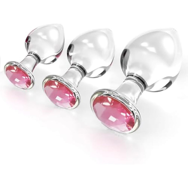 3Pcs Crystal Glass Anal Plug With Luxury Jewelry Design - Small, Medium And Big Glass Butt Plug Anus Dilator Anal Training Kit Prostate Massage Masturbation Sex Toy For Men Women Lover