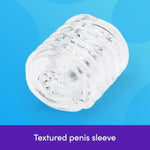 Head Master Male Masturbator - 2.5 Inch Double Textured Stretchy Open Ended Stroker - Male Sex Toy - Self Pleasure Sex Toys For Men - Waterproof - Clear