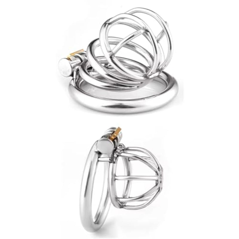 2 Silent Lock Stainless Steel Chastity Cages With 1Way Belts, 40Mm, 45Mm And 50Mm Size Rings