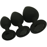 Elite 3Pcs Silicone Jeweled Anal Butt Plugs Anal Trainer Set, Silicon With Gem All Black
