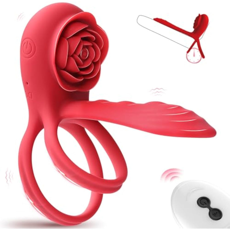 Vibrating Cock Ring Adult Toys With Rose G-Spot Clitoral Vibrator, Penis Rings Couple Sex Toys, 7 Vibration Male Sex Toy Remote Control Vibrator For Men(Red)