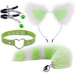 Fox Animal Costume Set Cat Ear Headband Bunny Fox Tail Furry Anal Plug Choker Heart Necklace Bell Nipple Clamp Clip