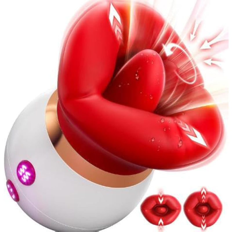 Vibrator Adult Sex Toys For Women Rose 3In1 Mouth-Shaped Sucking Vibrator, 10 Tongue Licking 3 Sucking Nipples Anal Clit Sucker Vibrater, G Spot Vibrators Powerful Clitoral Stimulator Couples Sex Toys