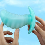 Liquid Silicone Anal Plug with Safety Base Jelly Butt Plug Thread Anal Trainer Mango Shape G-spot Stimulator Soft Prostate Massager Adult Sex Toys for Men Women Couples (M)
