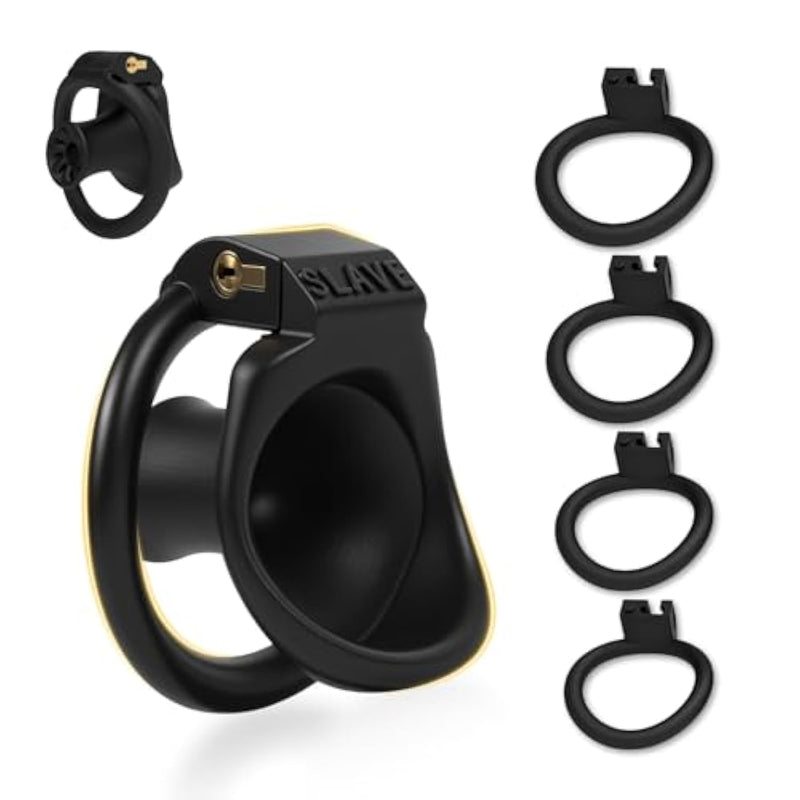 Inverted Chastity Cage For Men Lightweight Breathable Resin Cock Cage With 4 Size Rings Secure Locking Chastity Devices Penis Cage For Male Bondage & Restriction Neutral Packaging (Black)